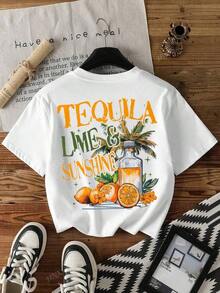Loose, Casual And Versatile Women's T-Shirt, Y2k Style, With Round Neck And Short Sleeves, Ideal For Informal Parties At The Tequila & Lime Cocktail Bar, Social Butterfly Girls Club. - 黑色 - 查看 3