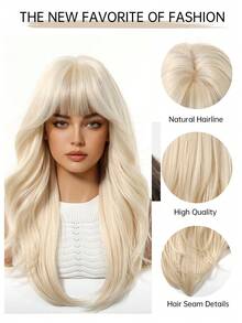 Brown To Gold Gradient Natural Hair Color Long Wavy Wig For Women With Dark Roots, Heat-Resistant Synthetic Fiber Wig Suitable For Cosplay - Gold - View 8