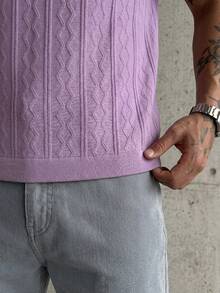 GRDR Men's Lightweight Seagull Collar Solid Color Short Sleeve Knit Sweater, Suitable For Summer Outings, Essential For Fashionable Styling - Mauve Purple - View 5
