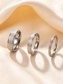 Juego de 3 anillos de acero inoxidable mate plateado, apto para uso diario en capas, regalo de San Valentín para parejas, uso de novio & novia en boda - Plateado - Ver 11