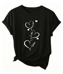 Single Garment Set, Not A 3-Piece Set. 1 Piece/Set Of Short-Sleeved T-Shirts Suitable For Streetwear. Oversized Crew Neck Top For Daily Outings, Camping, Concerts, Hip-Hop, Rock, And Rap Events. Short-Sleeved Crew Neck T-Shirt With California Los Angeles Brooklyn New York Print For Women. - 黑色 - 查看 2