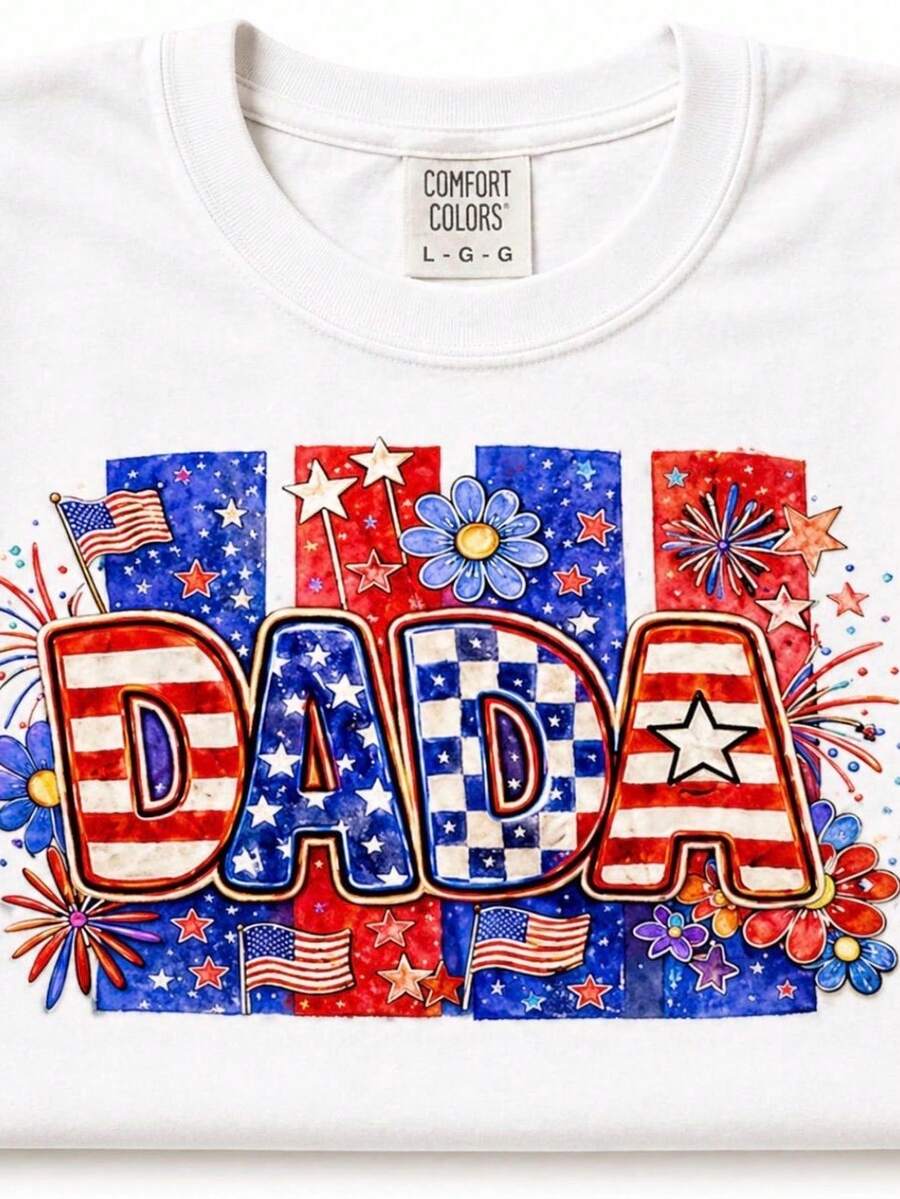 Camiseta patriótica estadounidense para papá, camiseta para papá del 4 de julio, camiseta con la bandera de EE. UU., atuendo para el Día de la Independencia, camiseta color marfil, regalo para papá. Camiseta unisex de algodón puro de 220 g, peso ideal para todas las estaciones, adecuada tanto para hombres como para mujeres. Tejido duradero de alta calidad, suave al tacto y de larga duración. Parte superior transpirable. Adecuada para la primavera y el verano de las mujeres, vacaciones, Día de la Madre, Día de la Independencia. - Blanco - Ver 1