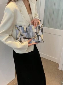 Tas Clutch Amplop Motif Buaya Terbaru 2026, Tas Selempang Wanita Berkualitas Tinggi, Tas Tangan Kapasitas Besar dengan Blok Warna - Hitam - View 5