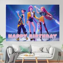 1 pieza Fondo de fotografía de cumpleaños K-Pop D-Emon H-Unters Suministros de decoración para fiestas [Los estilos se envían al azar.] - Multicolor - Ver 1