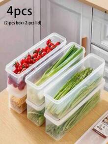4pcs Rectangular Clear Plastic Food Storage Containers, Stackable Refrigerator Organizer Boxes, Suitable For Vegetables, Fruits, Meat, Fridge And Cabinet - Multicolor - View 12