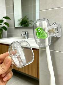 Flat Lemon-Shaped Toothbrush Holder - Cute Design Travel And Home Storage Box With Transparent Lid, Compact Portable Easy To Carry, Protects Toothbrush Head, Dual Drainage Ventilation, Suitable For Home, Dorm And Travel | Cute Toothbrush Head Storage Box, Ideal Bathroom Storage Solution, Suitable For Home And Dorm - Multicolor - View 3