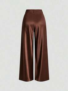 Pantalones anchos de mujer vintage elegantes con textura y plisados, para otoño/invierno - Café integral 2 - Ver 2