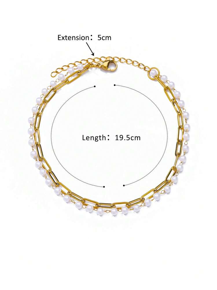 1 chiếc vòng chân hai lớp hình sao biển và ngọc trai bằng thép không gỉ mạ vàng 18K, phụ kiện đi biển mùa hè, quà tặng hàng ngày cho phụ nữ - Vàng - Xem 16