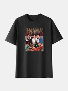 Women's  Pop Graphic T-Shirt - White With Retro Group Print - Classic  Design - Comfortable Crew Neck Top For Music Events And Everyday Looks - Machine Washable Pure Cotton Casual T-Shirt, Premium Soft Fabric, Full Sizes S To XXL - 黑色 - 查看 2