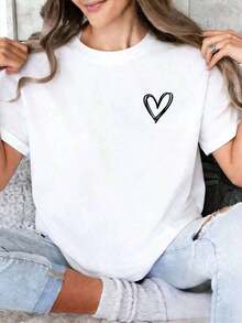 % algodón, entrega local, camia de San Valentín, una camia de manga corta de estilo retro americano para mujer, de corte holgado, con estampados de corazones, formas de corazón y letras de Nueva York, moda femenina para San Valentín, adecuada para salir, para la calle, para hacer deporte, ropa casual de verano para mujer, fácil de combinar. Adecuado como regalo. playera de mujer. blusas>elegantes. boho chic,Top de mujer suave, transpirable y cómodo, ideal para primavera, verano y otoño, perfecto para vacaciones, viajes y uso diario. Adecuado como regalo. playera de mujer. blusas>elegantes. boho chic,Top de mujer suave, transpirable y cómodo, ideal para primavera, verano y otoño, perfecto para vacaciones, viajes y uso diario. - Blanco 2 - Ver 5