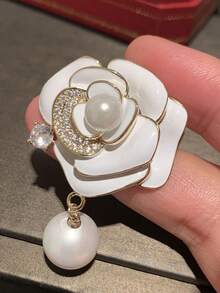 Conjunto de broches de flor con perlas y cristales, alfileres de solapa elegantes con camelias y flores de tono dorado para mujeres - Multicolor - Ver 7