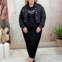Dollyholly86 Casual Minimalist "MILANO" Graphic Plus Size Slim Fit Round Neck Short Sleeve Mid-Length Dress, Suitable For Summer Suitable For Going Out, For Hourglass Body Shape - Negro - Ver 5