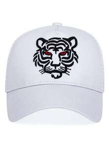 1pc Men's Tiger Head & Claw Print Embroidered Baseball Cap, Adjustable Outdoor Sun Protection Casual Hat, Spring/Summer - White - View 3