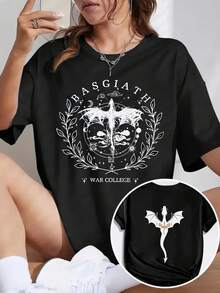 Women's T-Shirts 100% Cotton 2026Dragon Element Print Casual Women'S Sport T-Shirt Korean Style - Black - View 7