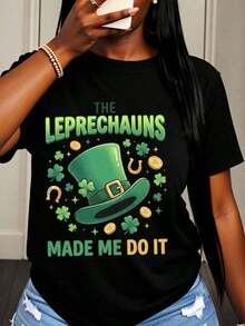 Los Leprechauns Me Hicieron Hacerlo, Camiseta del Día de San Patricio con Diseño de Sombrero Verde, Trébol y Monedas de Oro para Mujeres, Hombres, Unisex, Camiseta para Fiesta de Vacaciones o Disfraz. - Negro - Ver 7