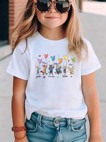 Disney Zootopia Girls' Short Sleeve T-Shirt, Featuring Judy Hopps, Nick Wilde, Chief Bogo, Clawhauser, Bellwether And Finnick Holding Colorful Mickey-Shaped Balloons, With Character Name Signatures Below, Perfect For Disney Park Trips, Casual Outings, School Days And Daily Wear, Made Of Soft Breathable Cotton Fabric, Shipped From UK Local Warehouse For Quick Delivery, Kids' Cute Themed Top For Little Girls. - trắng - Xem 4