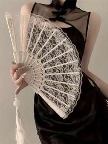 1pc/2pcs Vintage French Lace Tassel Folding Hand Fan, Portable For All Seasons, Suitable For Dancing - Multicolor - View 15