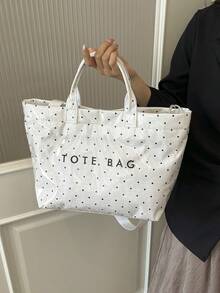 大容量时尚透明果冻袋，PVC防水购物袋，韩版男女通用手提包，INS复古休闲街头风手提包，日式垂褶包，适合高中/大学生、健身/瑜伽/旅行包或妈妈包，简约字母印花皱纹质感高端多层纸袋 - 白色 - 查看 6