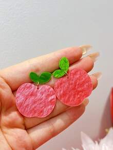 1 Pair Acrylic Apple Earrings With Rhinestones, Cute Earrings For Back To School, Teacher's Day, Suitable For Campus Daily Wear, Gift For Girls - Multicolor - View 6