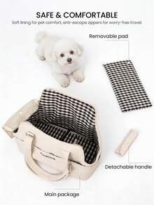 1个透气宠物背袋，适用于小型犬、兔子、猫咪，带大口袋，棉质面料，软边设计，可折叠，适合旅行、户外露营和野外活动，小型犬适用，可拆卸清洗，车载舒适宠物座椅 - 彩色 - 查看 3