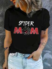 Camia con Estampado Spider Mama, Cuello Redondo, Transpirable, Cómoda y Suave, Ropa de Primavera Verano para Mujer, Nuevas Camias Casuales para Hombre y Mujer, Transpirable y cómoda. - Negro - Ver 1