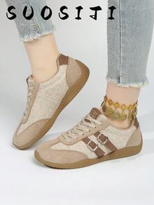 2026新款平底休闲运动鞋，魔术贴搭扣，时尚女式运动鞋，尺码36-41 - 米色 - 查看 5