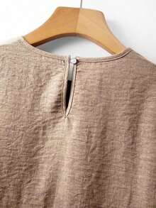 2026 Nueva camisa de verano para mujer, camisa casual de color naranja con parches, ribete de encaje teñido, mangas abullonadas, corte holgado, cuello redondo, manga corta, camisa de mujer con parches de encaje teñido, camisa naranja de mujer, camisa de mujer con ribete de encaje y parches, atuendo de primavera - Caqui - Ver 5