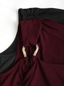 Set de 2 camisetas ajustadas con cuello asimétrico, versátil top casual, primavera/verano - Multicolor 12 - Ver 5
