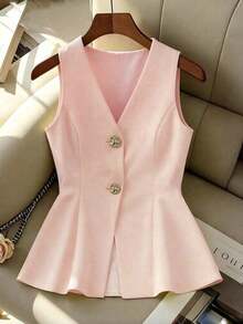 Elegante chaleco ceñido a la cintura de mujer en color amarillo claro, adecuado para el Día de San Valentín, salidas diarias, citas, chaleco de traje ligero de verano - Rosa - Ver 1
