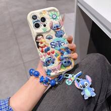 Disney Has Authorized, Phone Case - Chain Set, The Stitch Lilo & Stitch 3D Phone Case Plus A Silicone 3D Stitch Bracelet With Metallic Ring Removable Bracelet, Stitch And Angel Pattern, Compatible With Iphone17/16/15/14/13/12/11/XS/XR/X Plus Pro Max, A Stylish Cartoon Phone Case, The Perfect Gift Choice, Phone Protection, Durable Phone Cover, Great Gift For Friends And Family. - 白色 - 查看 6