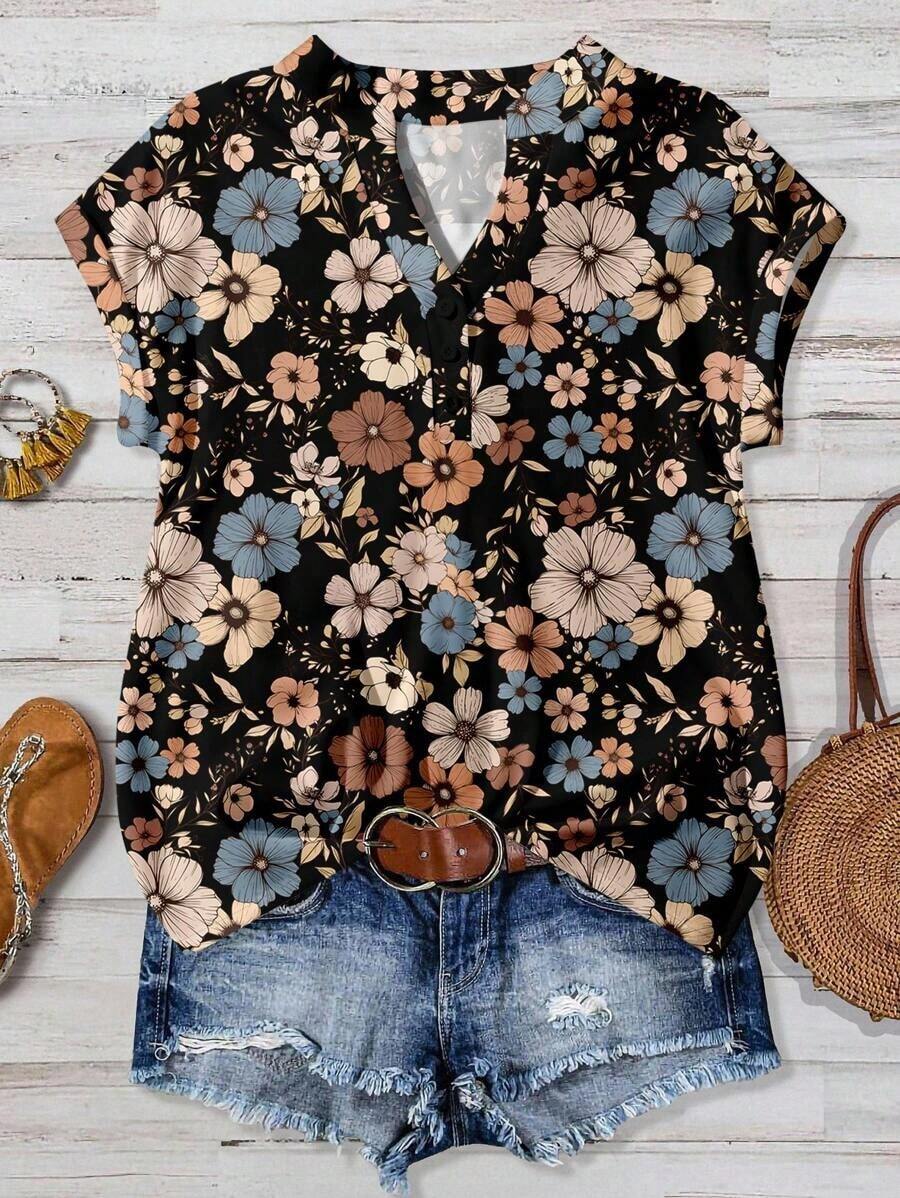 Camisa de mujer de unicolor con cuello en V, casual y versátil para uso diario - Multicolor 2 - Ver 1