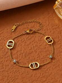 Bộ trang sức chữ CD sang trọng bằng thép titan, kiểu dáng tối giản gồm dây chuyền, vòng tay và bông tai, phù hợp cho đi làm, đi biển và đi nghỉ mát. - Vàng - Xem 8