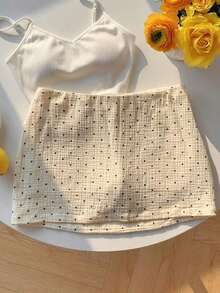 Falda corta de verano informal para mujer con cintura baja de unicolor - Blanco y Negro - Ver 4