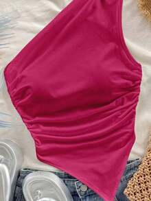 asimétrica con hombro descubierto de color amarillo pálido, adecuada para vacaciones de verano - Multicolor - Ver 8