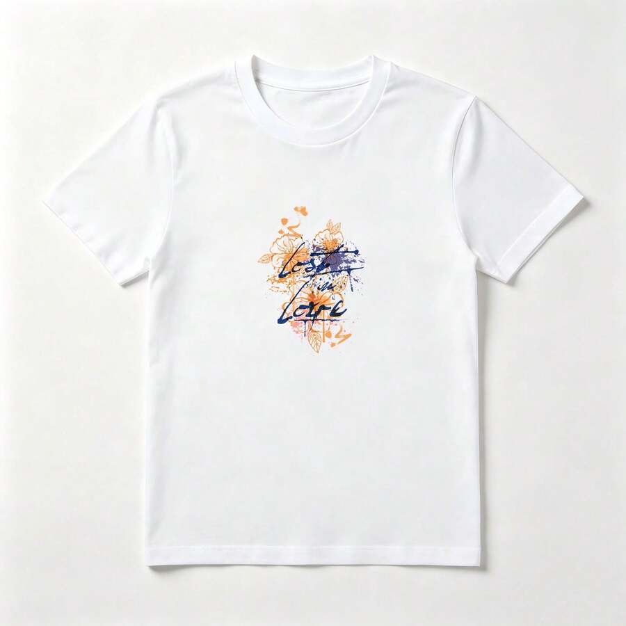 Camiseta Mujer Algodón Estampado Flores Abstractas - Top Verano Casual - Blanco - Ver 1