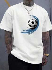 1pscCamiseta informal para hombre con estampado de club de fútbol mundial - top informal de manga corta y cuello redondo, adecuado para usar al aire libre, cómoda camiseta de manga corta y cuello redondo, ropa de primavera y verano, adecuada para cualquier ocasión, color liso, informal, adecuada para viajes y uso diario. 100% algodón - Blanco - Ver 6