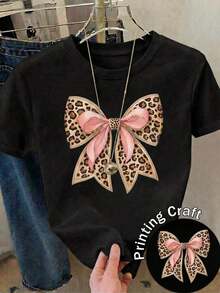 Envío gratis, entrega local enéxico, entrega en 4 días. Camiseta casual de poliéster para mujer con cuello redondo y manga corta, adornada con lentejuelas de mariposa, top elegante de corte regular. - Negro - Ver 5