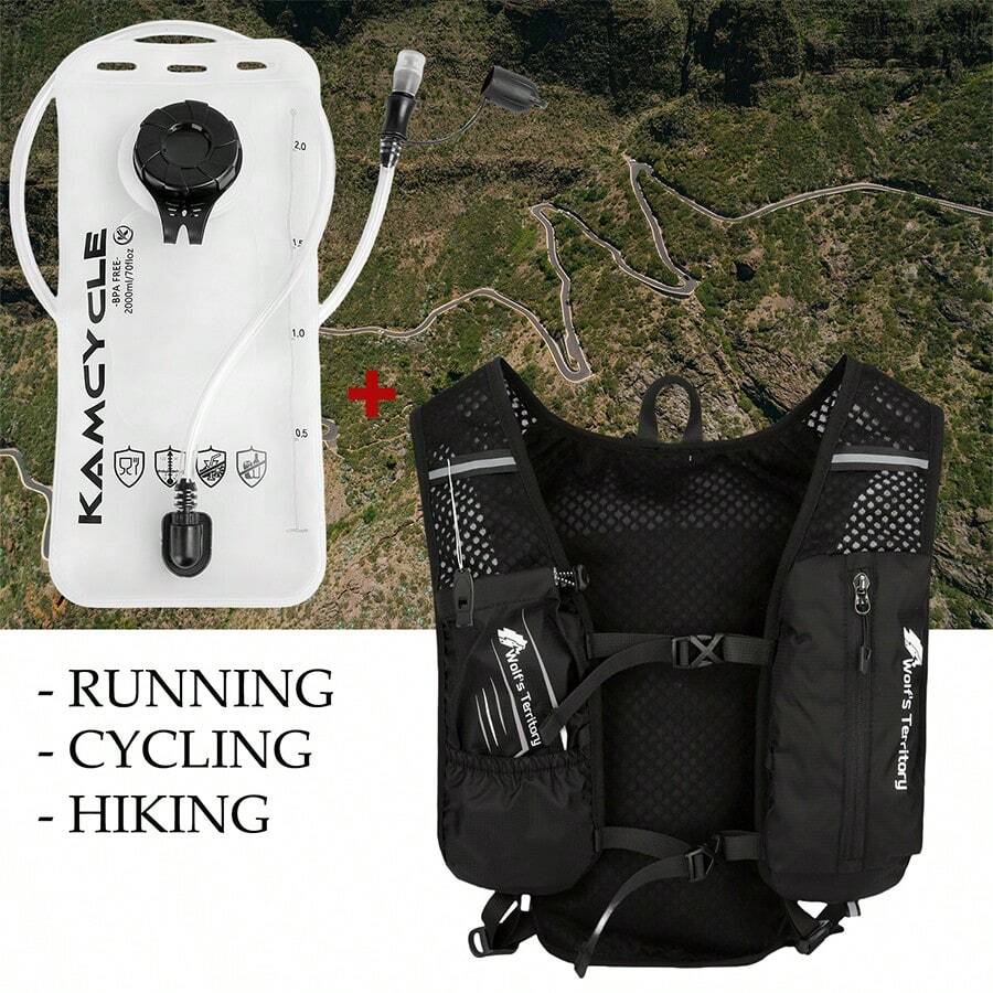 2L Water Bladder Running Vest For Women And Men, Camel Water Bladder Backpack, Adjustable Breathable Running Water Bladder Vest, With Functional Pockets (Phone Holder) Backpack, Breathable Running Backpack, Phone Holder, Water Bottle Holder, Adjustable Trail Running Backpack Suitable For Marathon, Hiking, Cycling - Black Backpack + 2L Water Bag - View 1