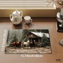1pc Vintage Tree House Print Absorbent Mat/Dish Drying Mat - Polyester Absorbent Desktop Protective Mat With Rubber Anti-Slip Pad, For Kitchen Counter Decor, Home Bar And Dining Table - Multicolor - View 13