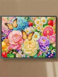 5D DIY钻石画工具套装，花卉蝴蝶主题艺术，适合成人，丙烯颜料，家居装饰，包含圆形钻石、手工工具和马赛克艺术材料 - 圓鑽 - 查看 2