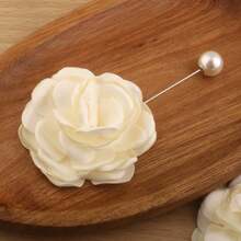 1pc Elegant Faux Pearl Ivory Flower Lapel Pin Brooch Accessory For Men's Suit, Wedding - Cream - View 4