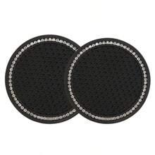 2pcs/1pc 2.76 Inch Universal Size Sparkling Rhinestone Coasters, Non-Slip Silicone Coasters, Anti-Stain Coasters, Car Decor, Women Accessories - 2PCS - View 6