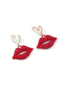 Trivaya 1 par de pendientes de aleación con labios rojos de carnaval a la moda, adecuados para el atuendo de fiesta de las mujeres - Pendientes de labios rojos - Ver 2