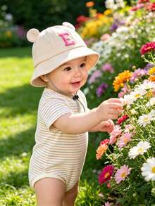 1 pieza Sombrero ajustable y transpirable para niños, con 26 letras personalizadas, color rosa, sombrero de cubo para protección solar en la playa, adecuado para actividades al aire libre, uso diario y como regalo de cumpleaños para niñas pequeñas y bebés - Beige 2 - Ver 4