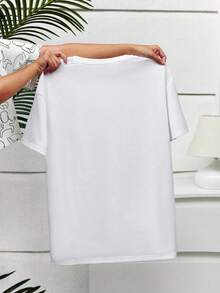 Camiseta casual de cuello redondo de manga corta con estampado floral y de mariposa para mujer LN4J - Blanco - Ver 2