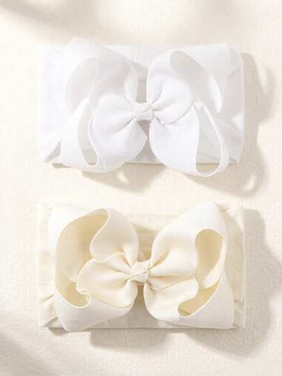 2pcs Bow Headbands, Girls Nylon Headbands, Hair Hoops, Girls Hair Accessories (White/Ivory)