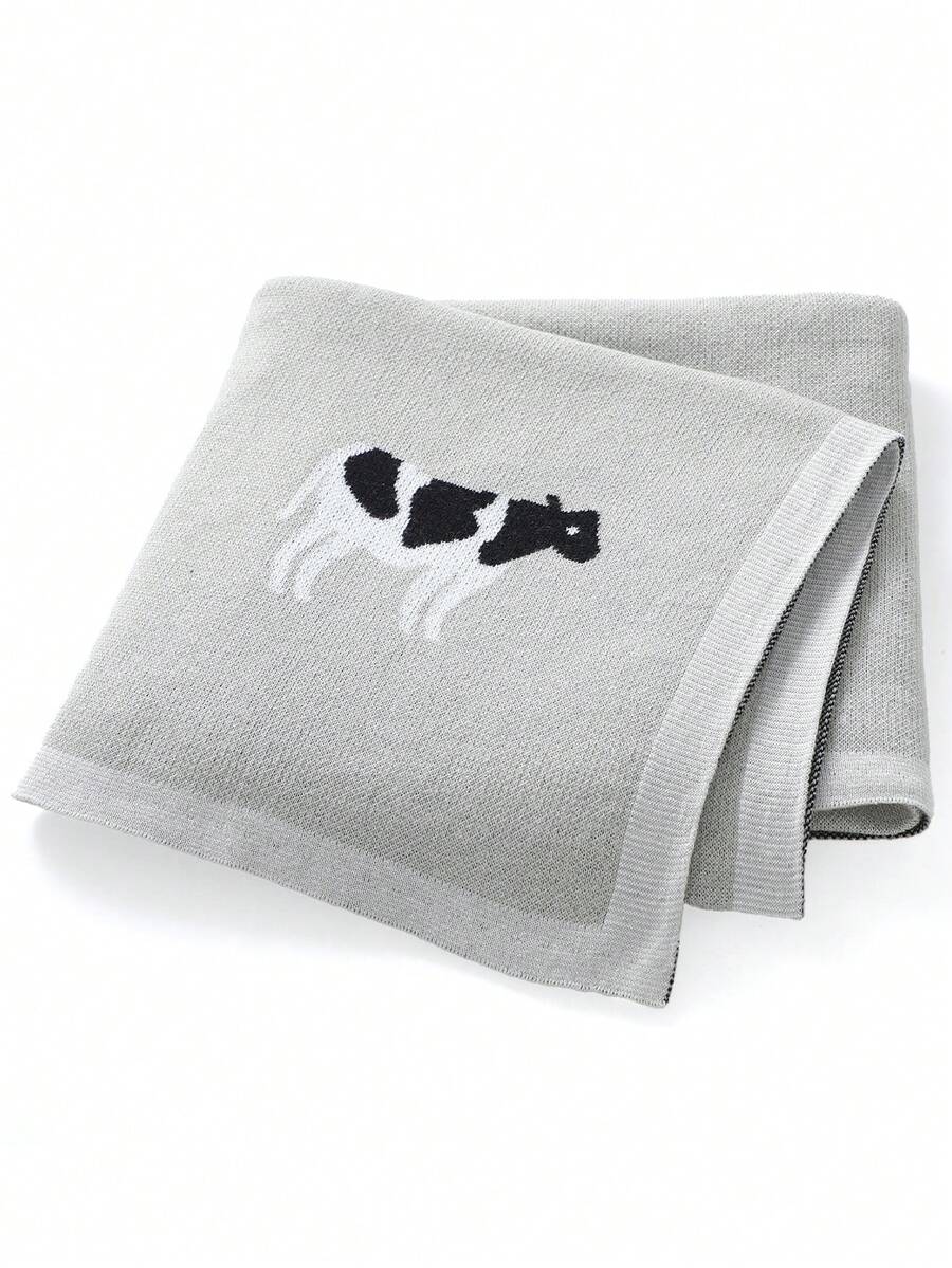 Chăn em bé 100% cotton, dùng được cả bốn mùa, họa tiết bò sữa, khăn quấn em bé đan, chăn cho xe đẩy sơ sinh, tấm che máy lạnh cho bé và trẻ nhỏ. - Xám - Xem 1