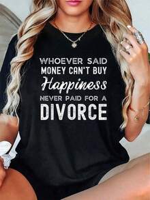 Funny Divorce T-Shirt, Party T-Shirt, Marriage Survivor T-Shirt, Completely Divorced - 100% Cotton, Short Sleeve, Casual, Summer And Spring Essential - Women's Clothing, Graphic Print T-Shirt For T-Shirt Lovers. - 黑色 - 查看 1