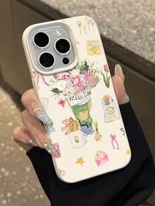 Flower 1pc Watercolor Floral Pattern Soft Protective Phone Case, Waterproof Shockproof Anti-Slip, Compatible With Apple And Phones - Multicolor - View 5