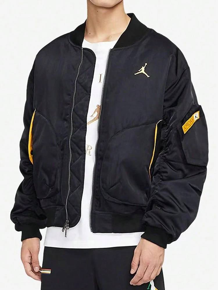 Nike Jordan Legacy 男士休閒保暖加厚防風刺繡運動拉鍊立領長袖夾克 - 黑色 - 查看 1
